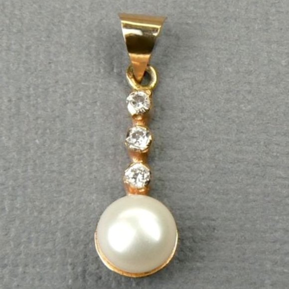 14K Rose Gold White Topaz & Pearl Pendant 1.0" - Picture 5 of 7